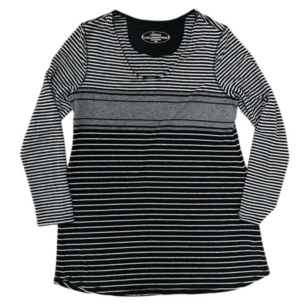 Soma Nightgown Large Black And Gray Striped EUC‎